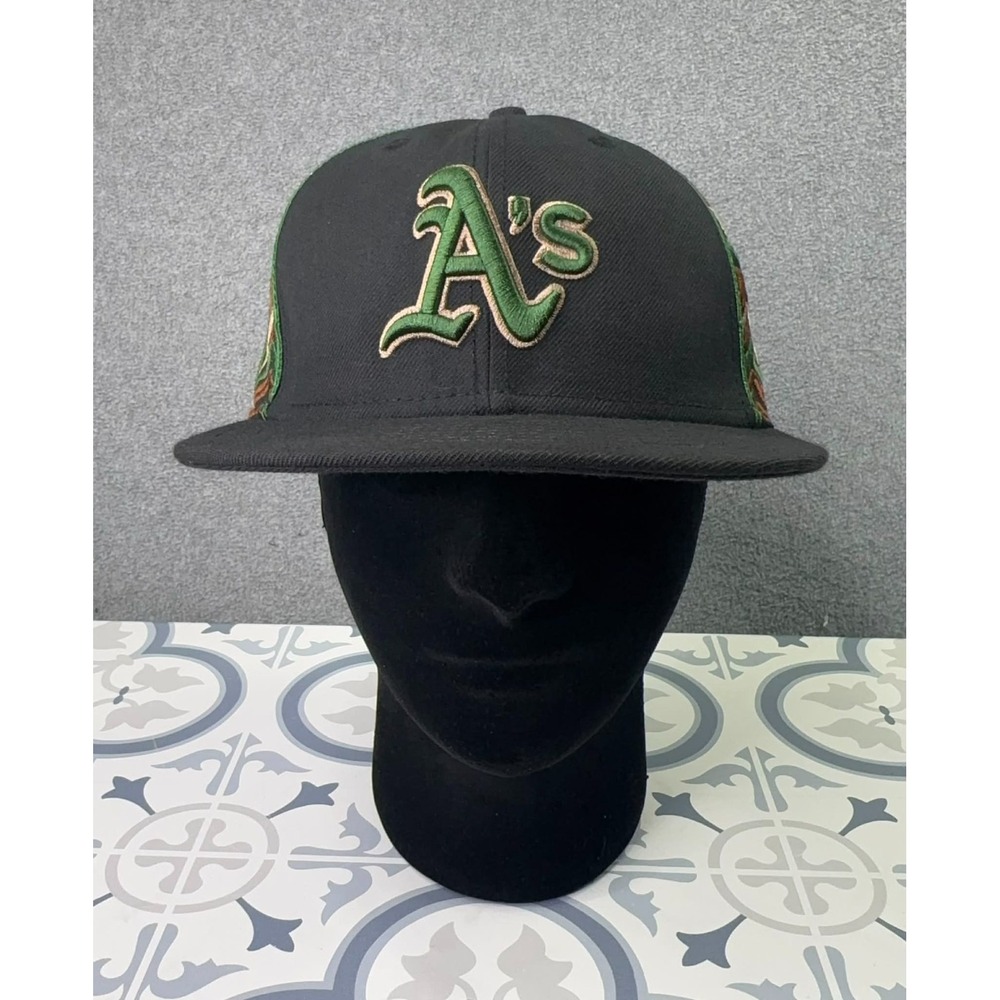 Oakland A's New Era Fitted Hat Cap 7 5/8 Black Green Camo Tiger Stripes MLB